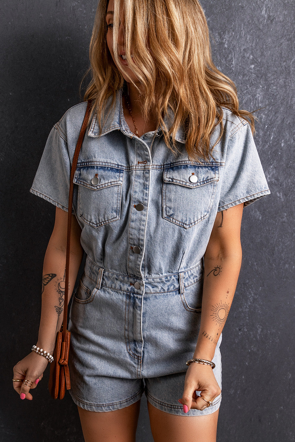 Women's Washed Buttons Denim Romper