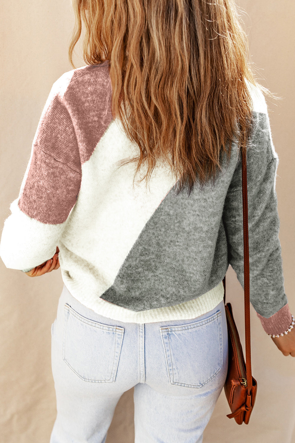 Women's Sweater Featuring Rib-Knitted Trim Round Neck