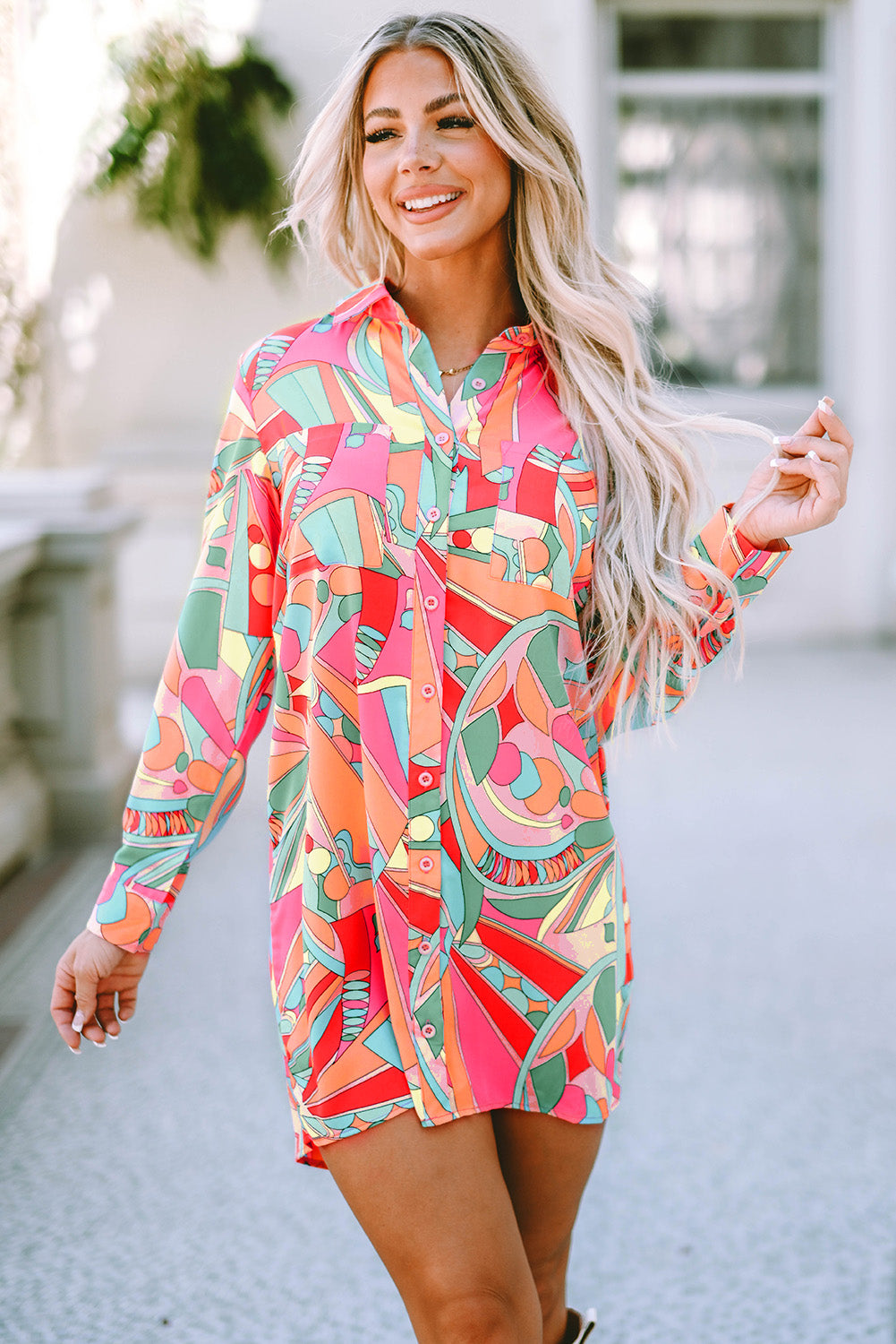 Women's Geometric Abstract Shirt Dress