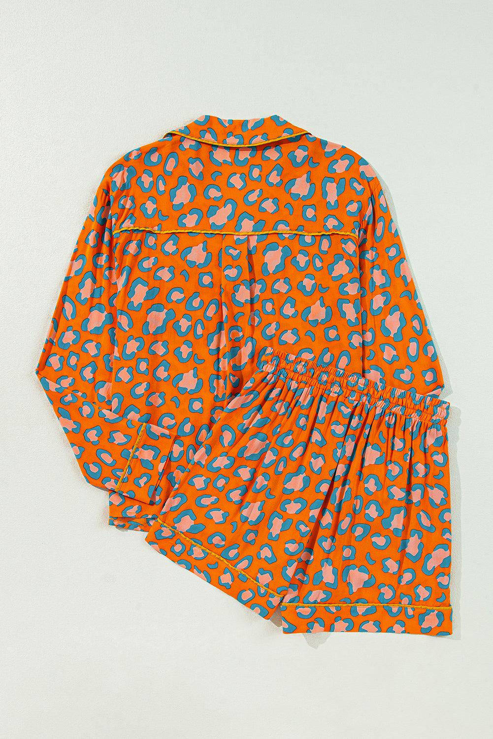 Long-Sleeved Shirt Leopard-Print Shirt and Shorts Pajama Set