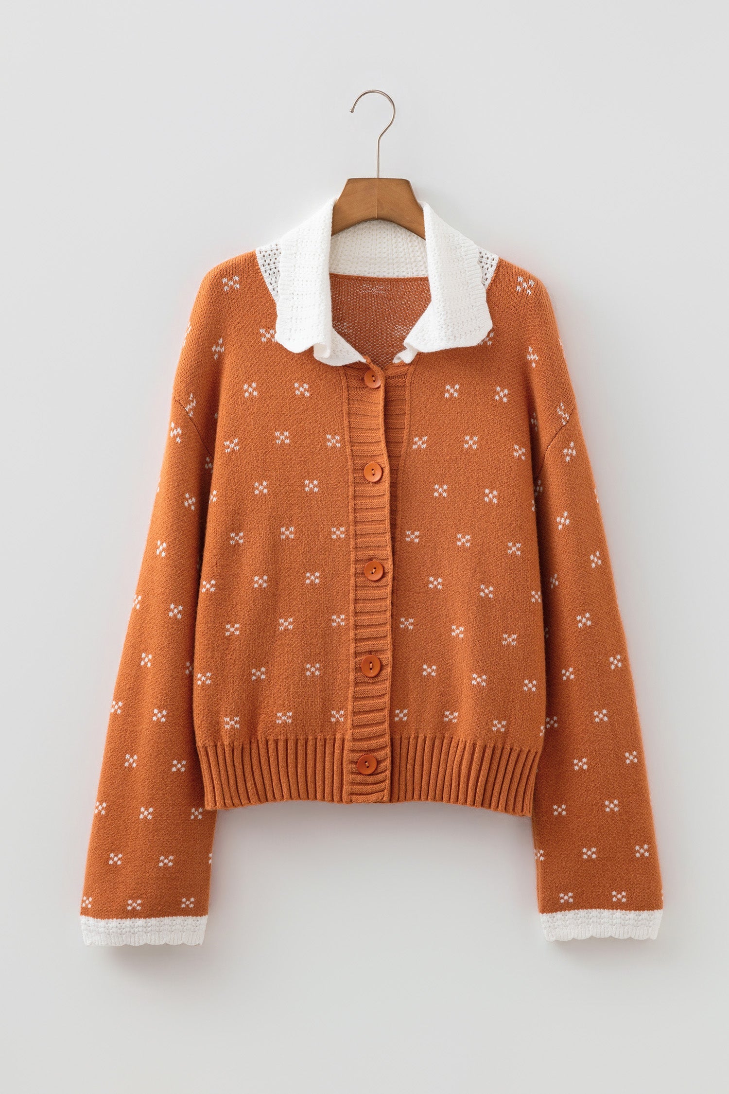 Peter Colorblock Pan Collar Long-Sleeved Knitwear Cardigan in Orange
