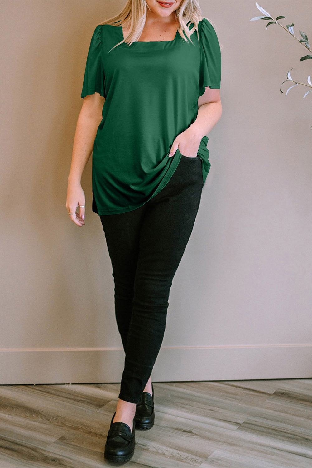 Top for Women Plus Size Ruched Shoulder