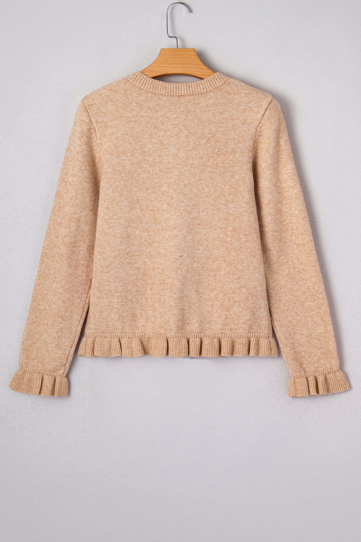 Gold Ruffle Trim Button Cardigan Knit Top