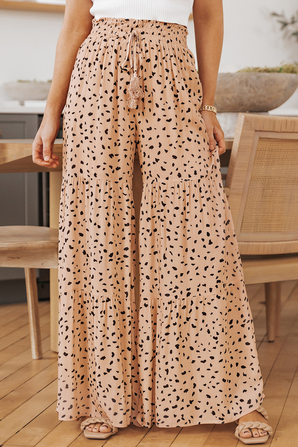 Women's Dalmatian Palazzo Ruffle-Trimmed Wide-Leg Pants