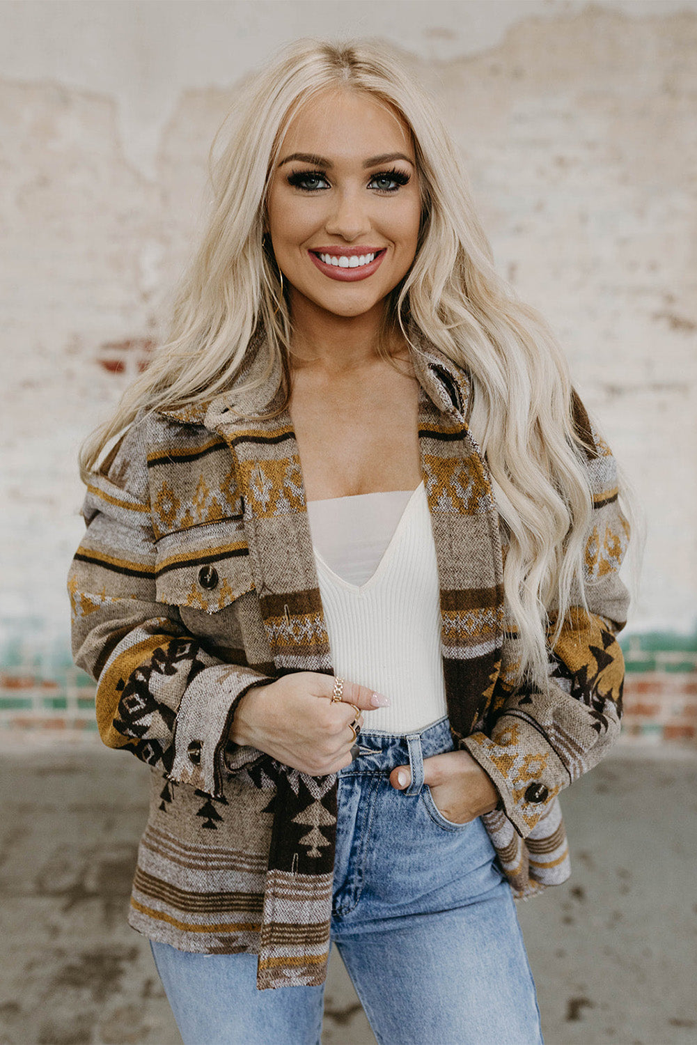Women's Shacket Featuring Western Aztec-Pattern Jacket