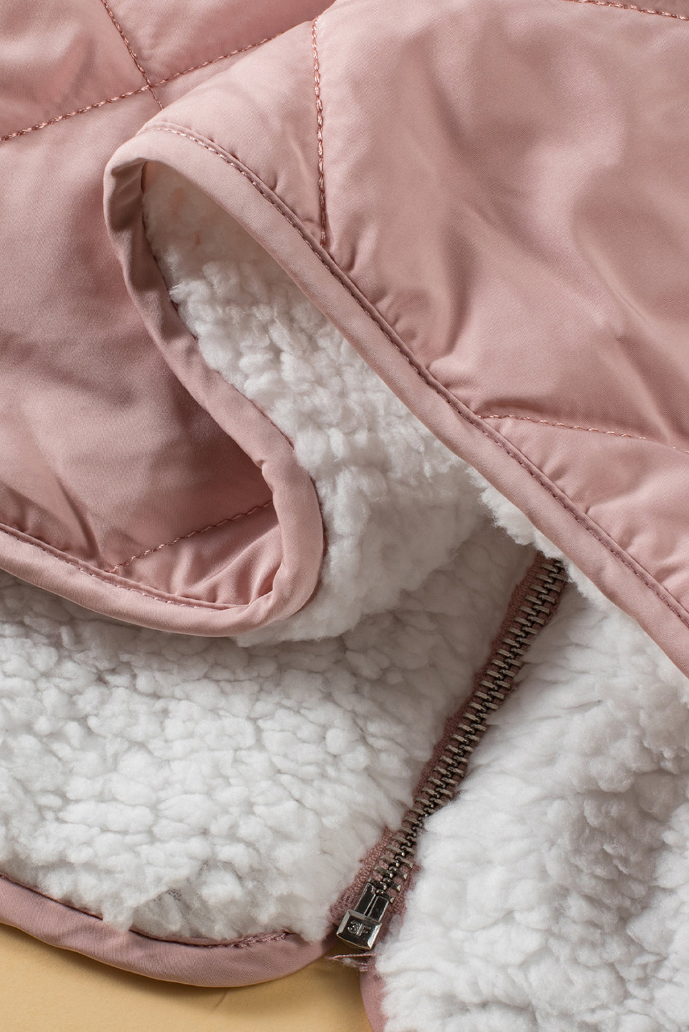 Lined Quilted Fleece Quilted Vest Coats in Pink