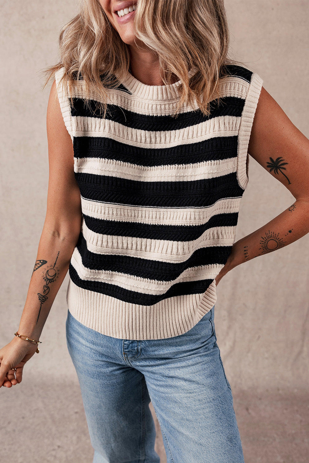 Women's Sweater Rib-Knitted Trim Knitted Vest