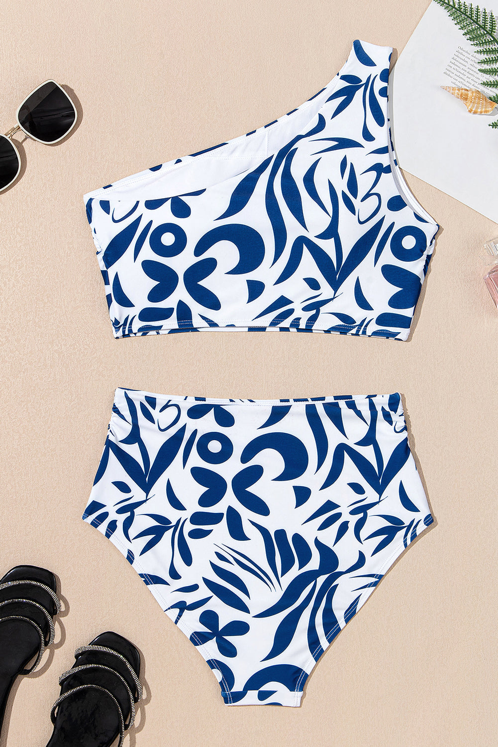 Printed One-shoulder High Waisted Bikini
