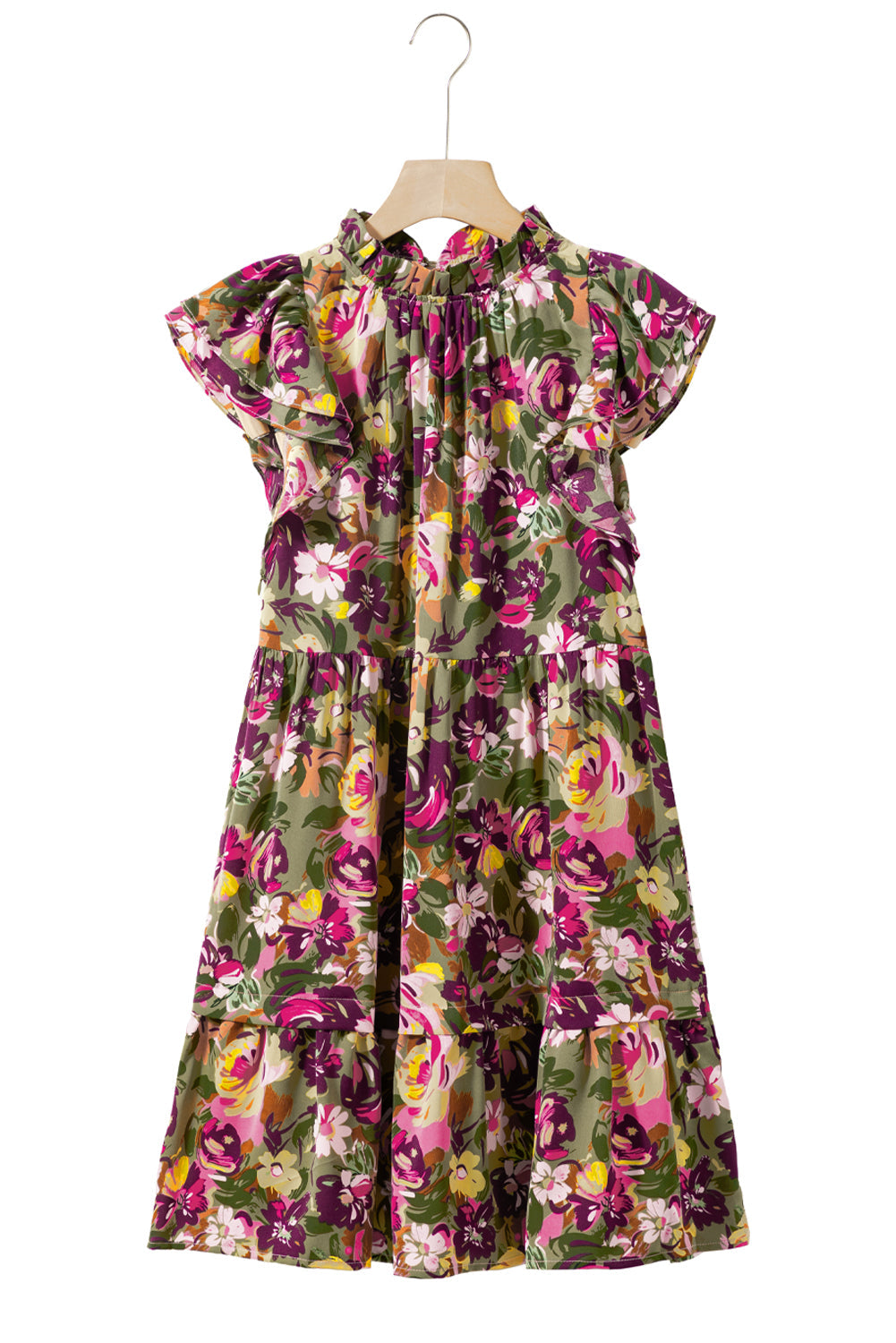 Women's Dresses with Frill-Trimmed Neck Mini Flutter Sleeve
