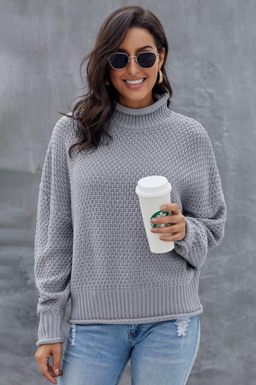 Women's New Gray Chunky Batwing Long-Sleeve Turtleneck Sweater