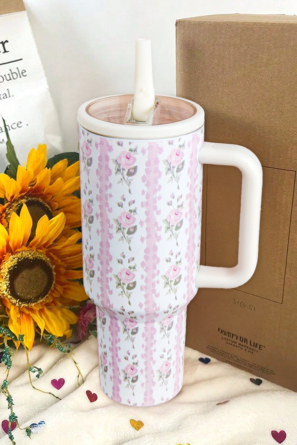 Straw Sweet Floral-Print Insert Thermo Tumbler Cup