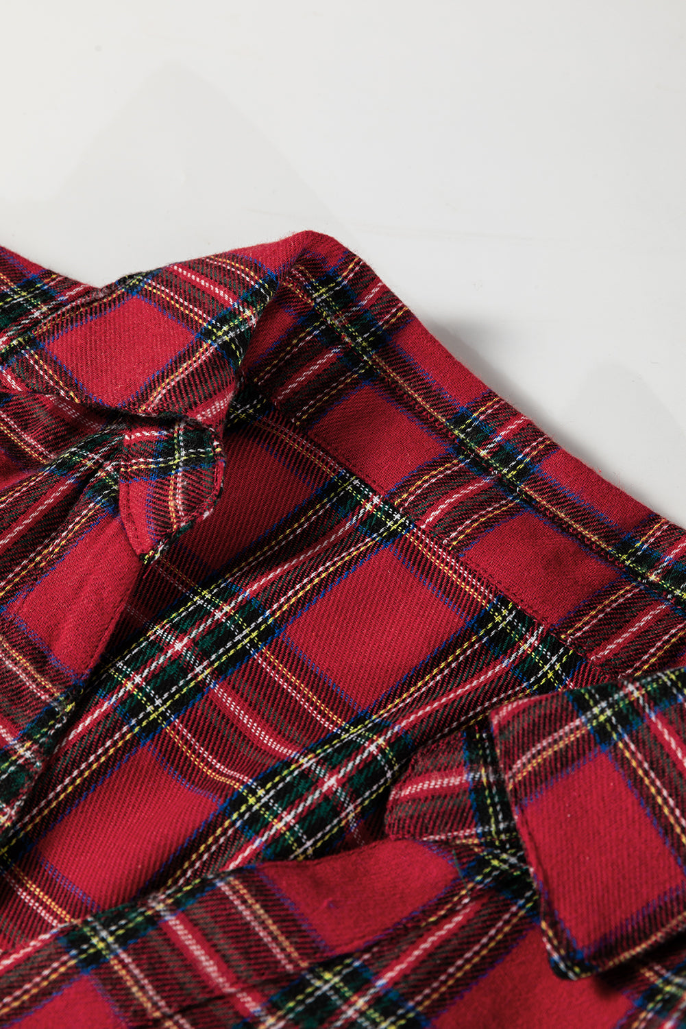 Plaid Half Shirt Collar Button Ruffle Hem Long-Sleeved Mini Dress