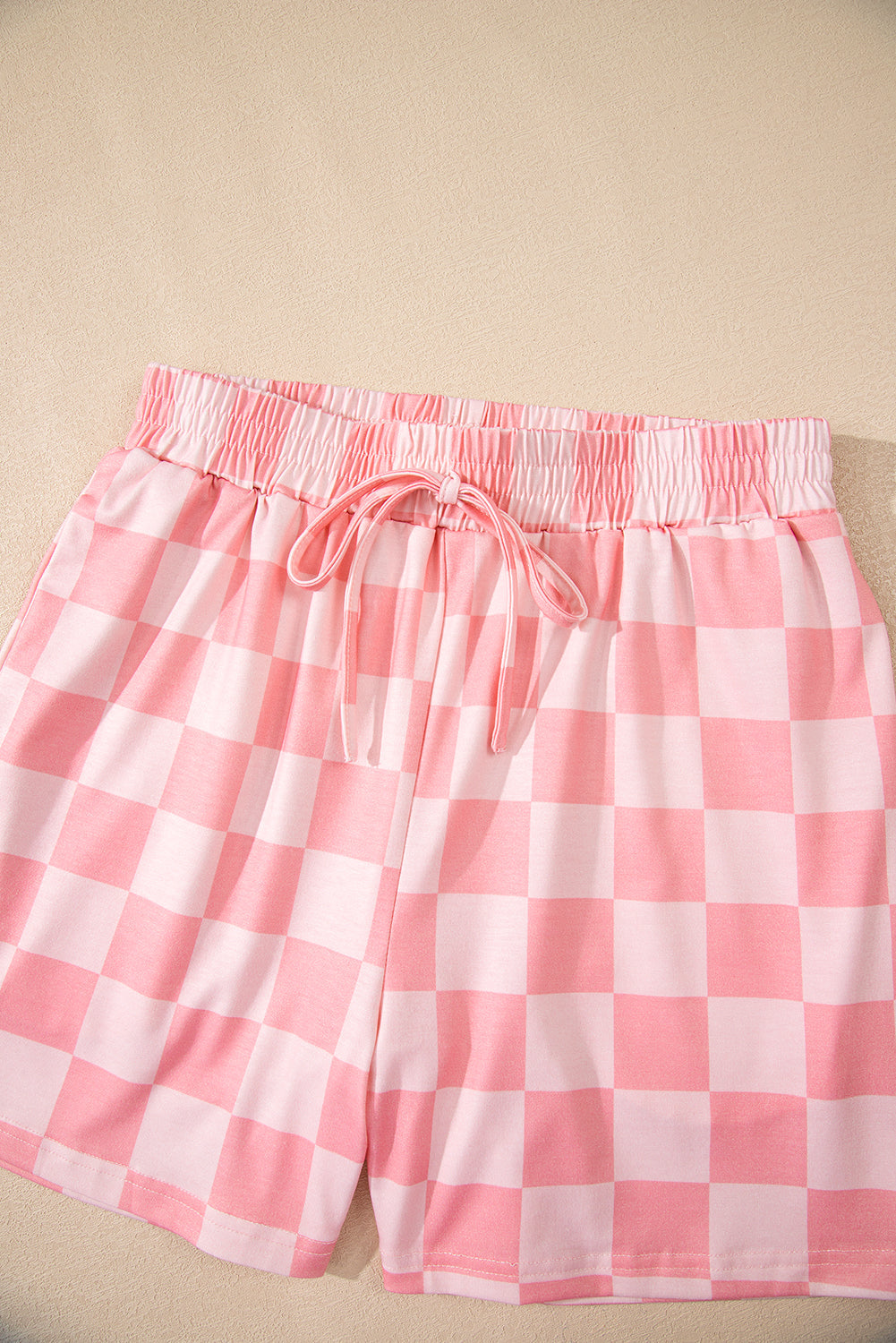 Tee Checkered V-Neck Drawcord Shorts Lounge Set