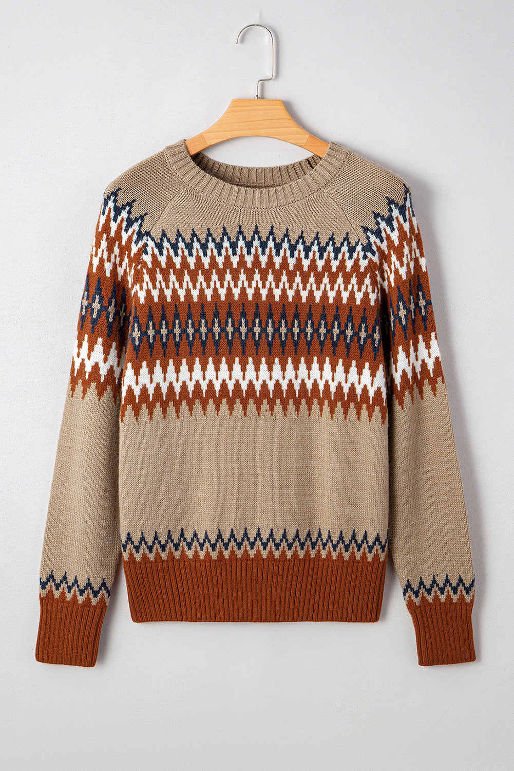 Colorblock Aztec Print Crew-Neck Knit Top