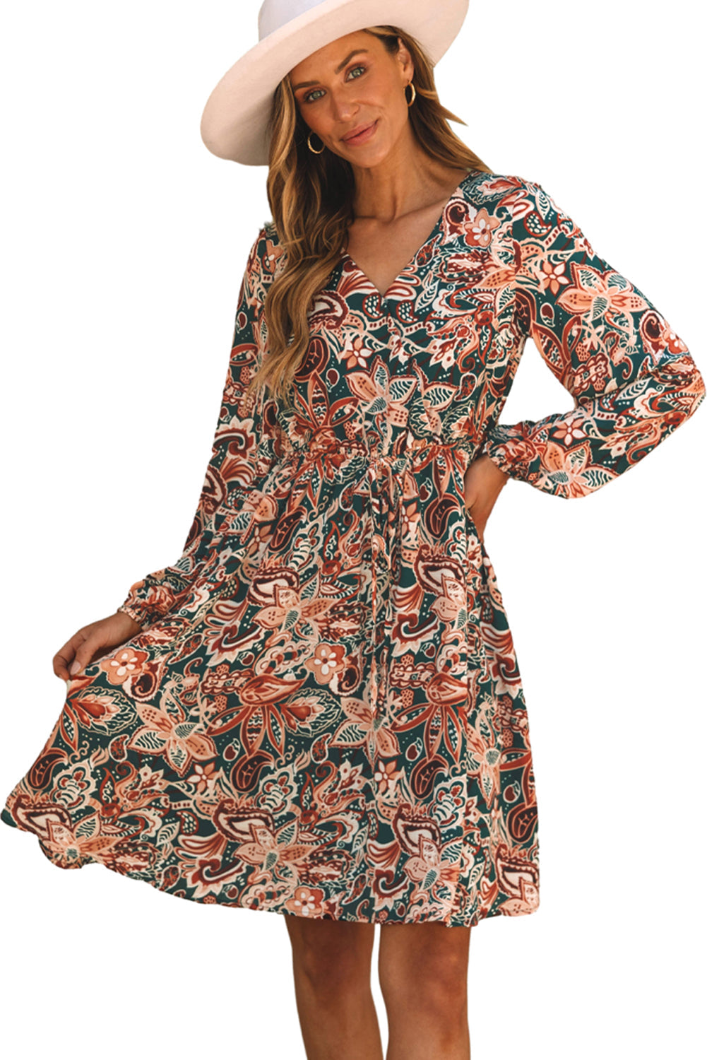 Women's Dress with Long-Sleeve Surplice Flowy