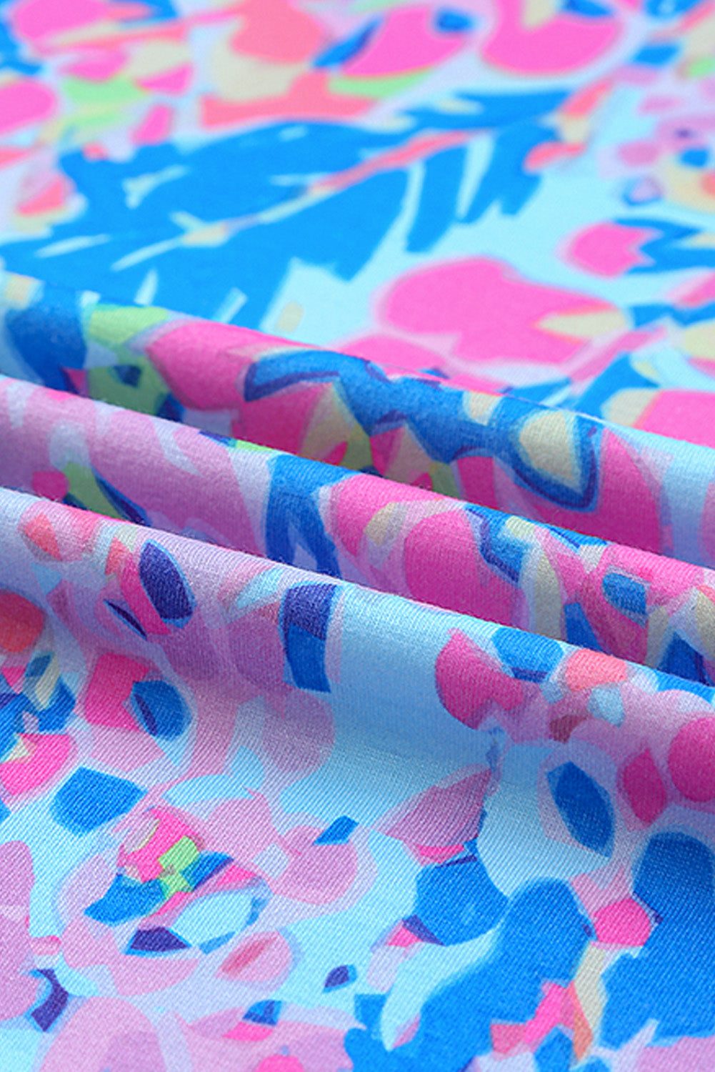 Women's Sky Blue Loose Painted Floral-Print Tee
