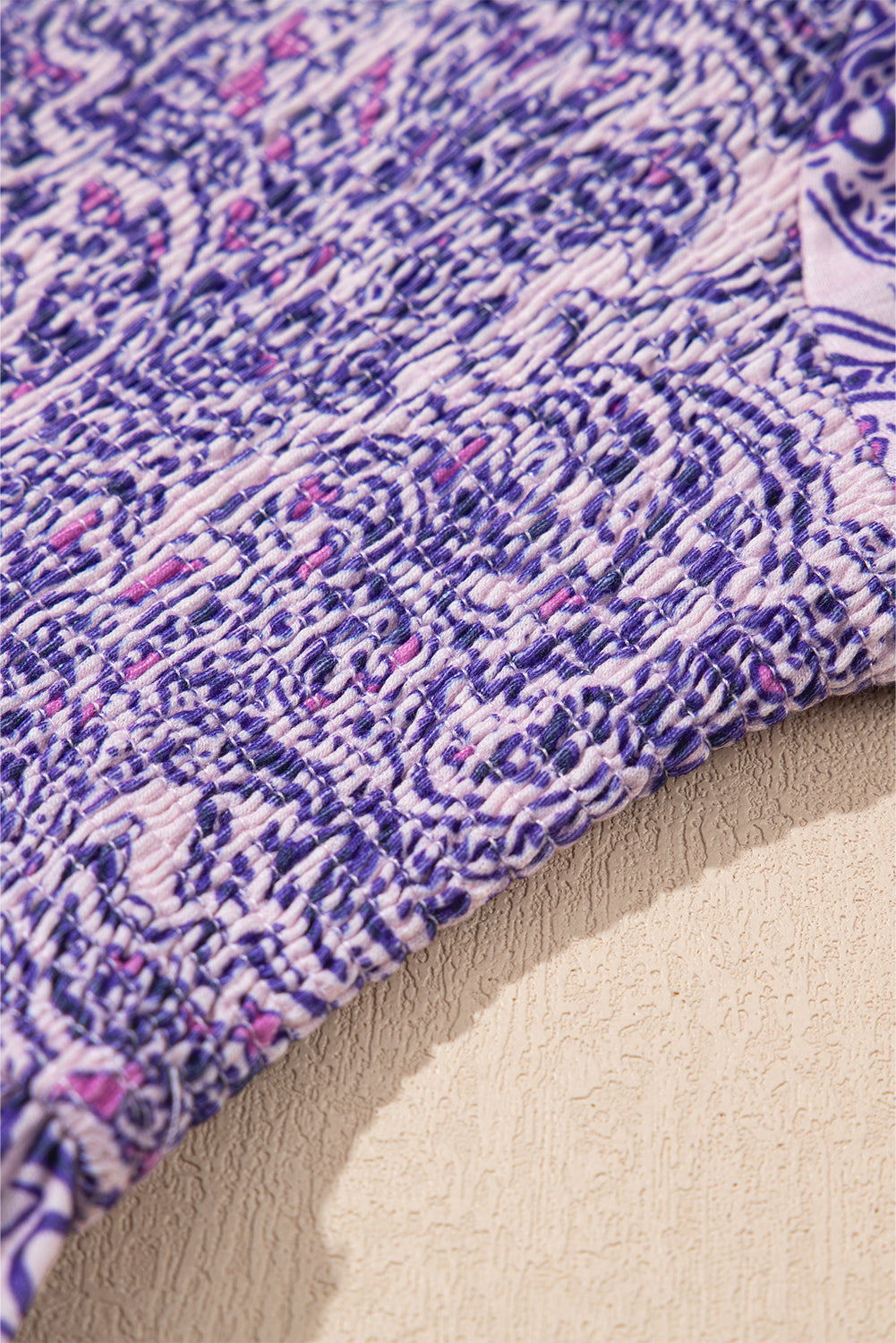 Purple Boho Paisley Print Shirred Peplum Blouse