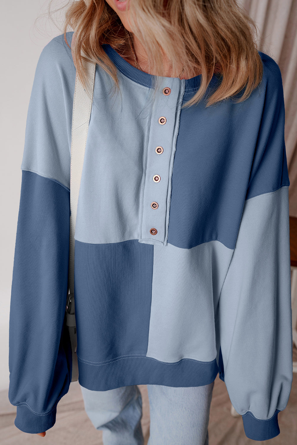 Henley High Colorblock High Low Oversize Sweatshirt