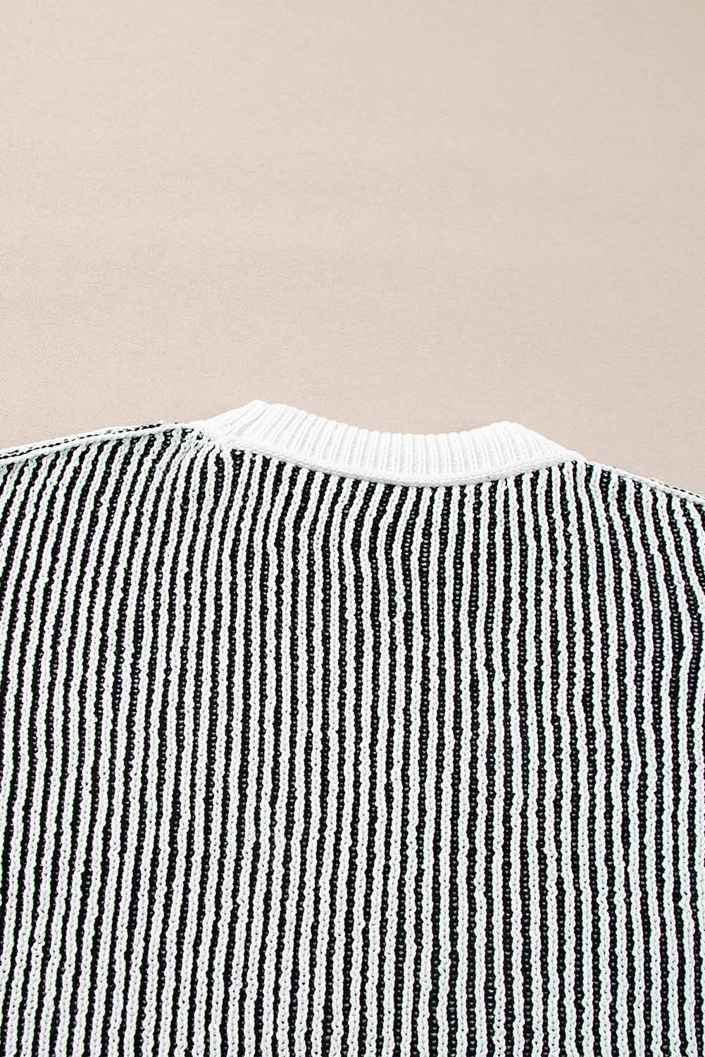 Knit Striped Textured Contrast Edge Loose Knit Top
