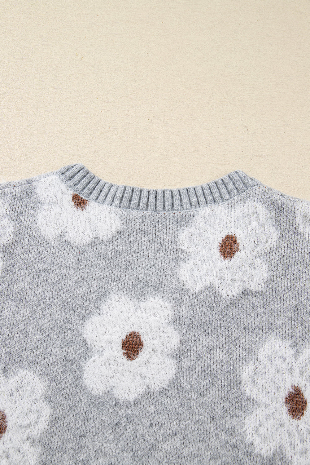 Print Cute Flower V-Neck Drop-Shoulder Baggy Knit Top