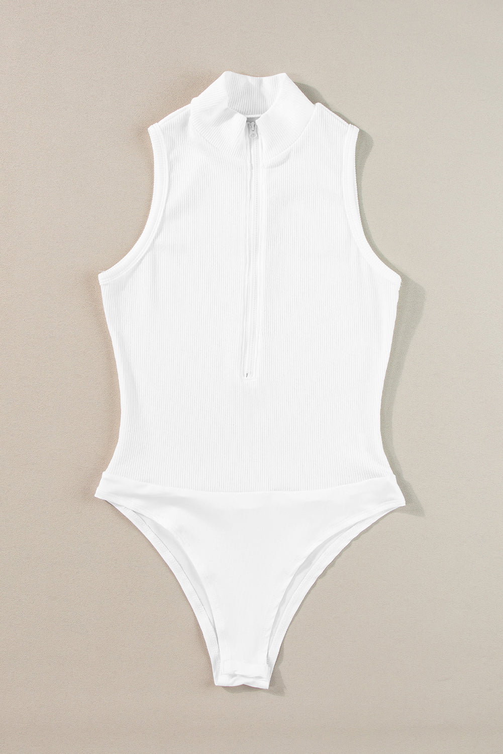 Women's Bodysuit with Zip up Rib-Knitted Sleeveless