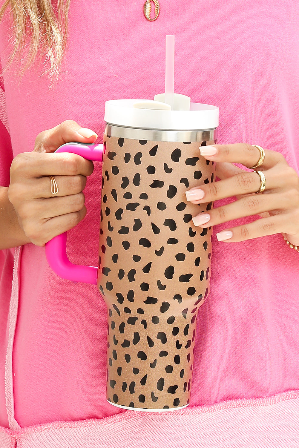 Handled Leopard Printed Cup with Straw 40oz