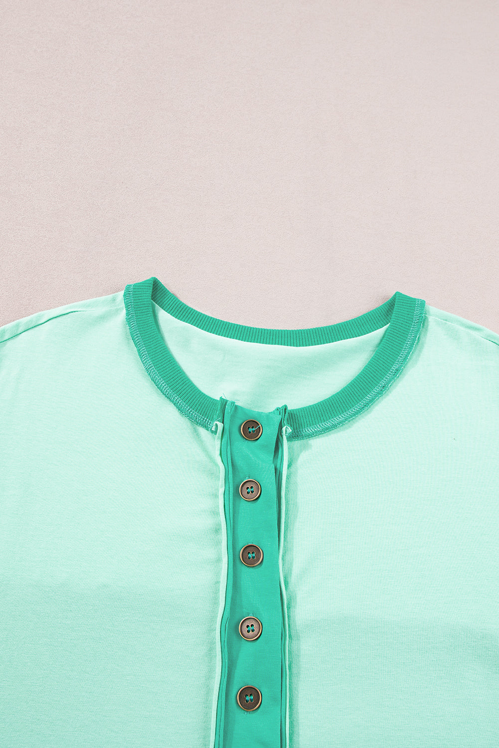 Women's T Shirt Featuring Patchwork Half Button