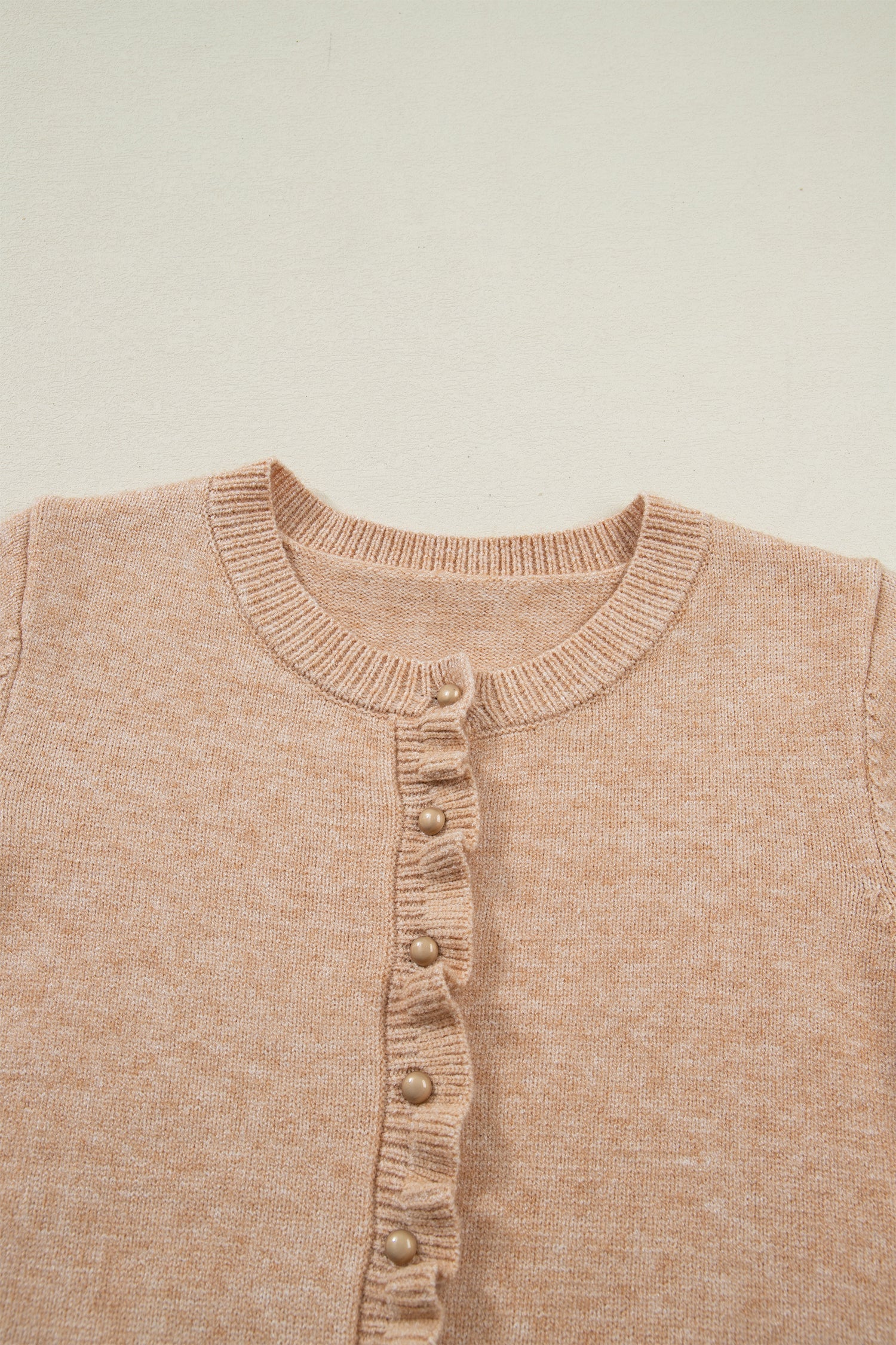 Gold Ruffle Trim Button Cardigan Knit Top