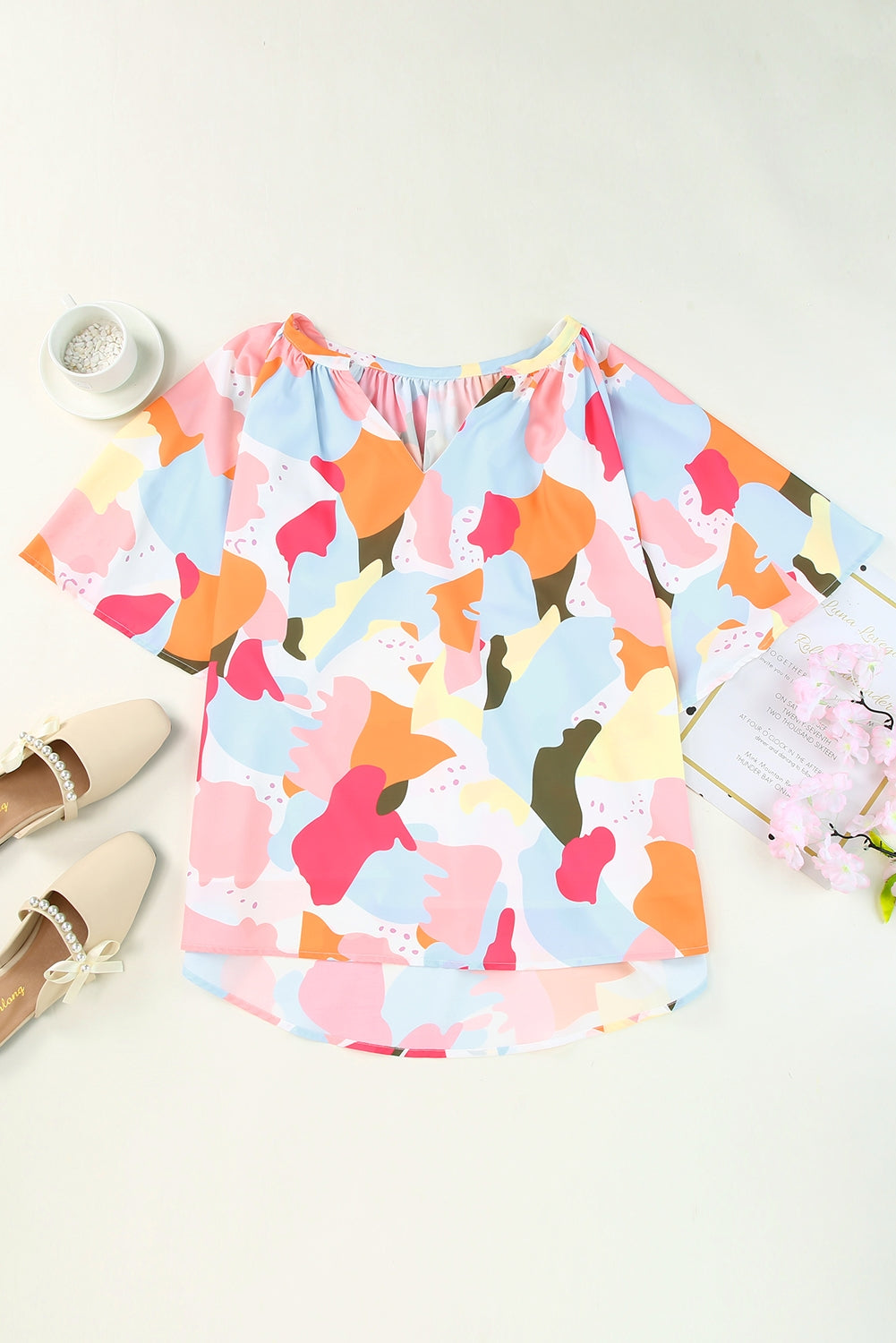 Women's Blouse Featuring V Neck Half Sleeve Floral-Print Print