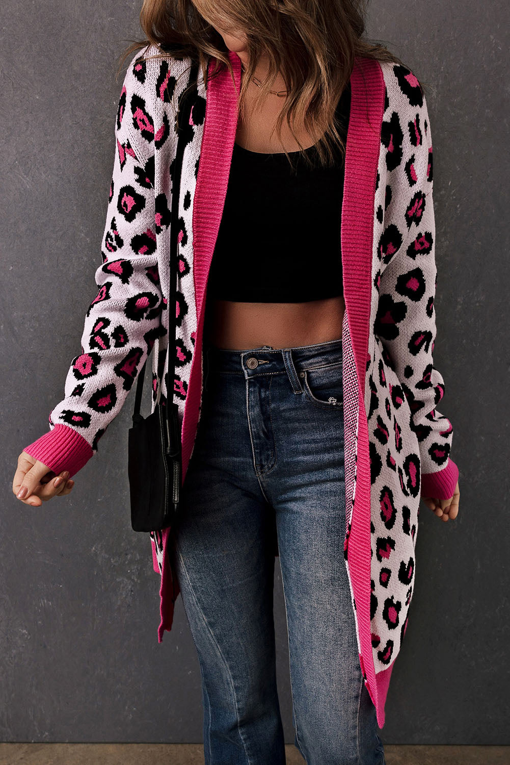 Women's Long Cardigan Featuring Rib-Knitted Trim Knitted