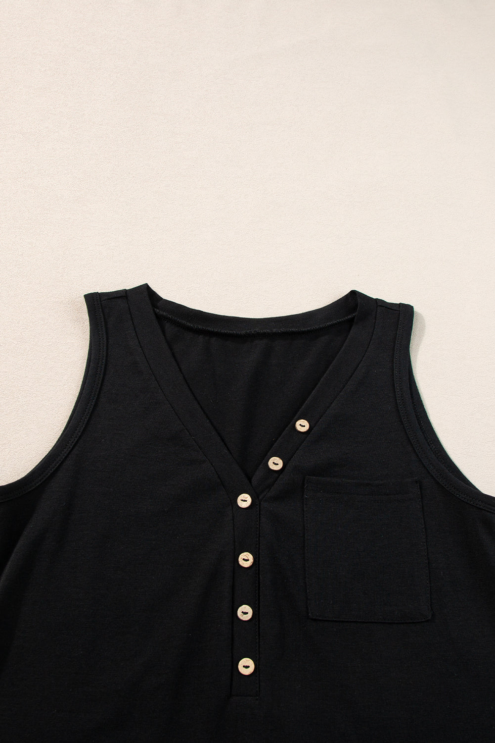 Women's Tank Top Featuring Patched Pocket Half Button