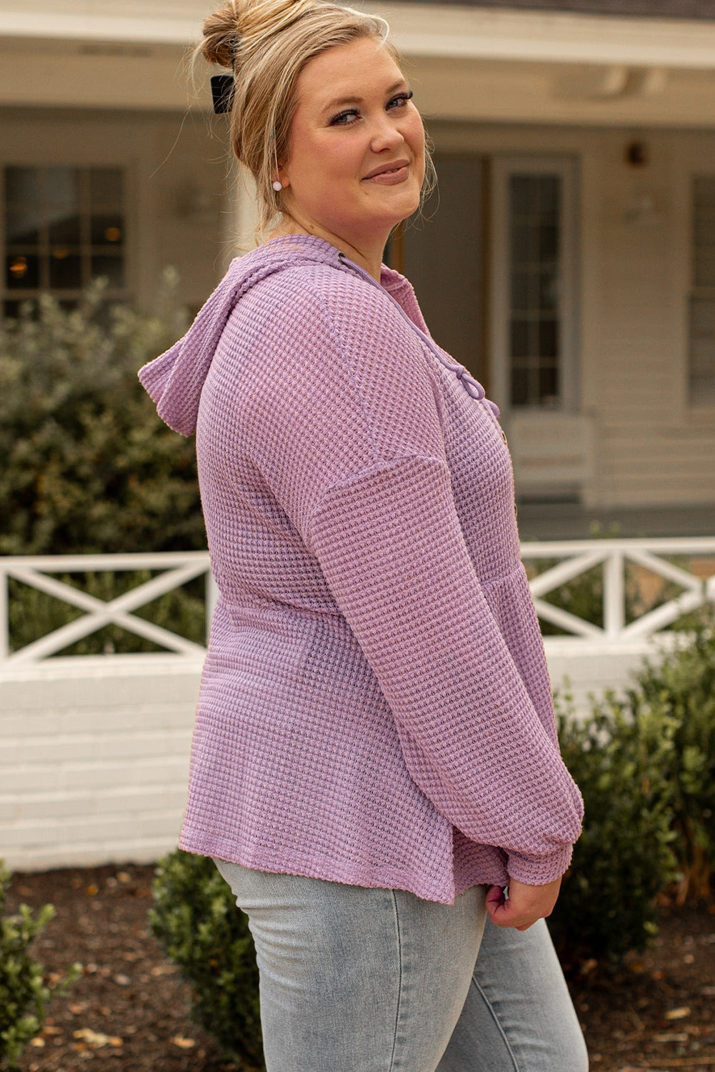 Women's Knit Top Featuring Hooded Waffle Plus Size