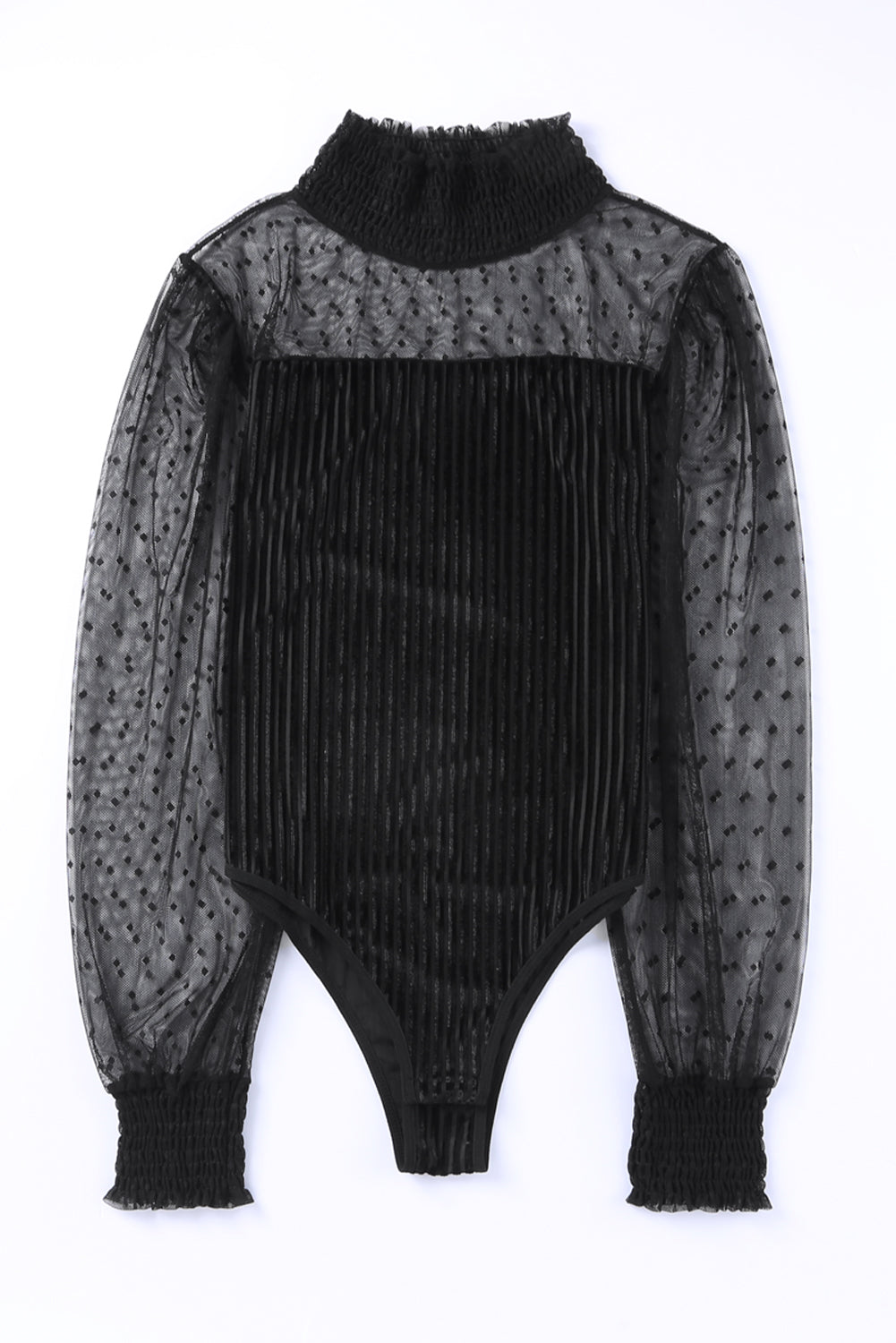 Women's Bodysuit with Velvet Semi-Sheer Dotty Rib-Knitted