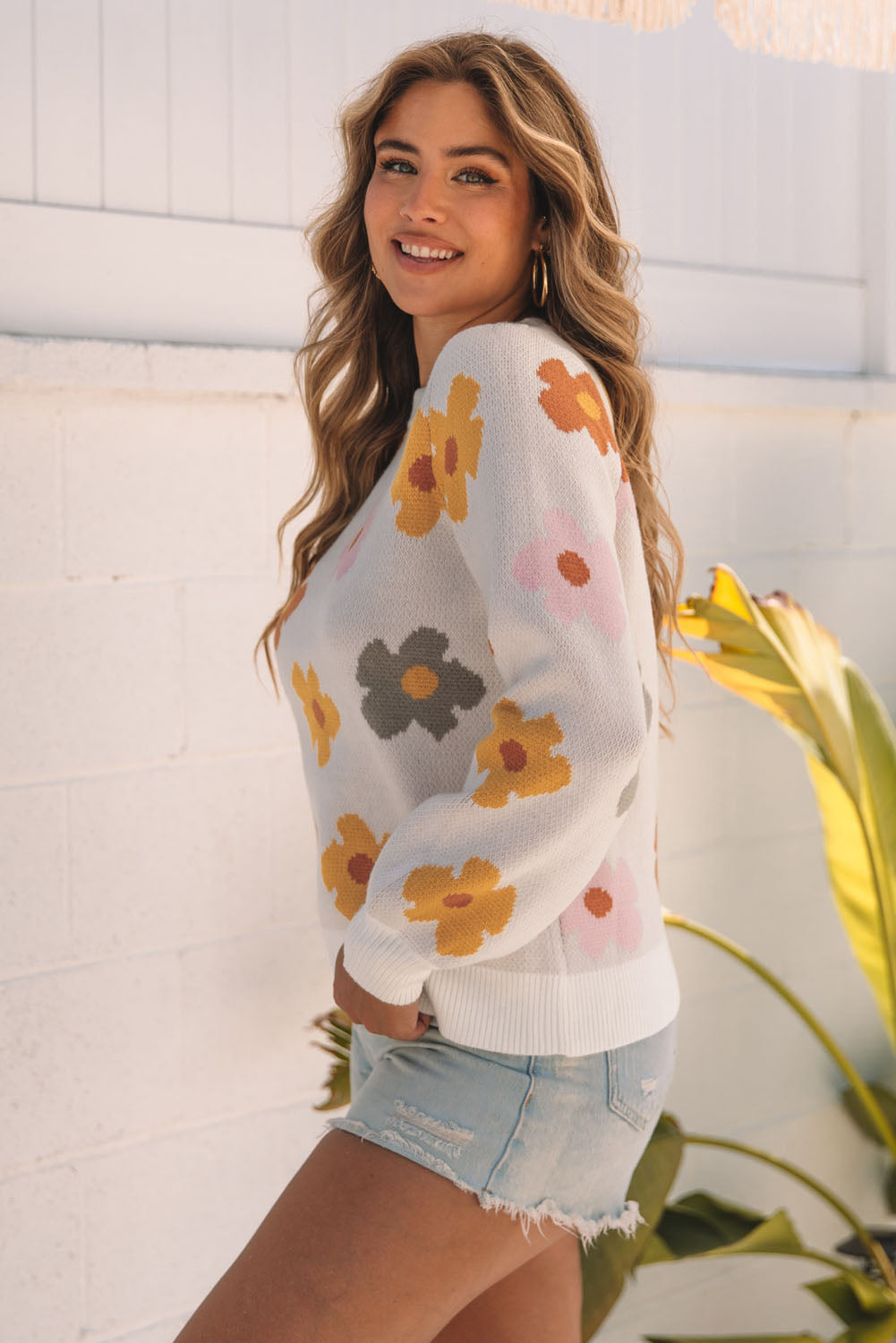 Women's Sweater with Rib-Knitted Hem Sweet Knitted