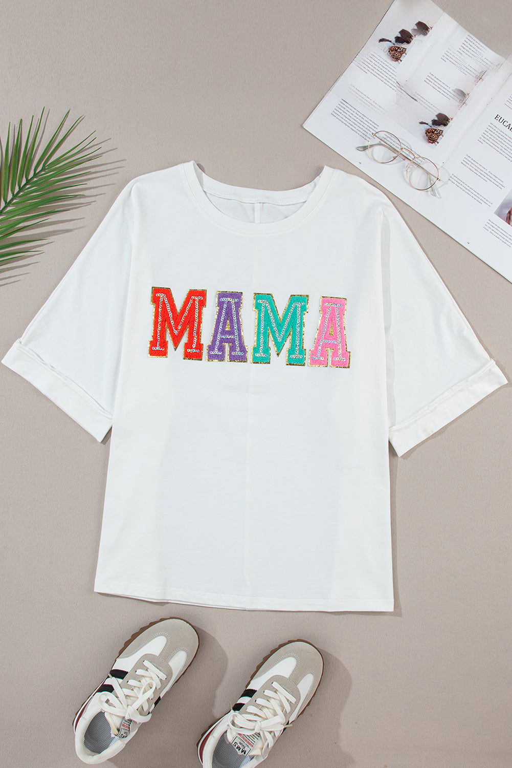 Women's Chenille Patched Crew Neck T Shirt