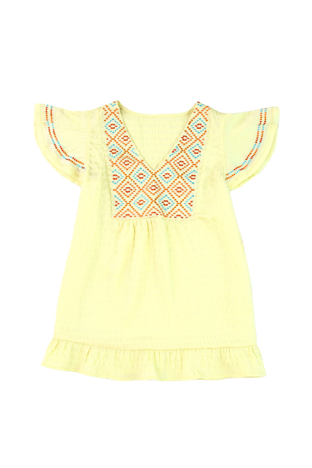 Women's Top with Yellow Geometric Ruffles