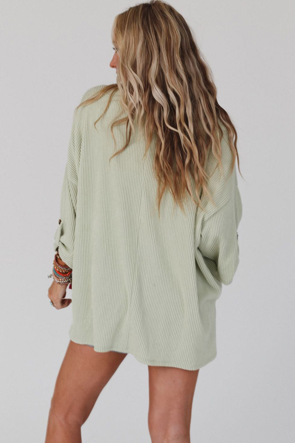 Women's Rib-Knitted Roll-tab Sleeve Oversize Top