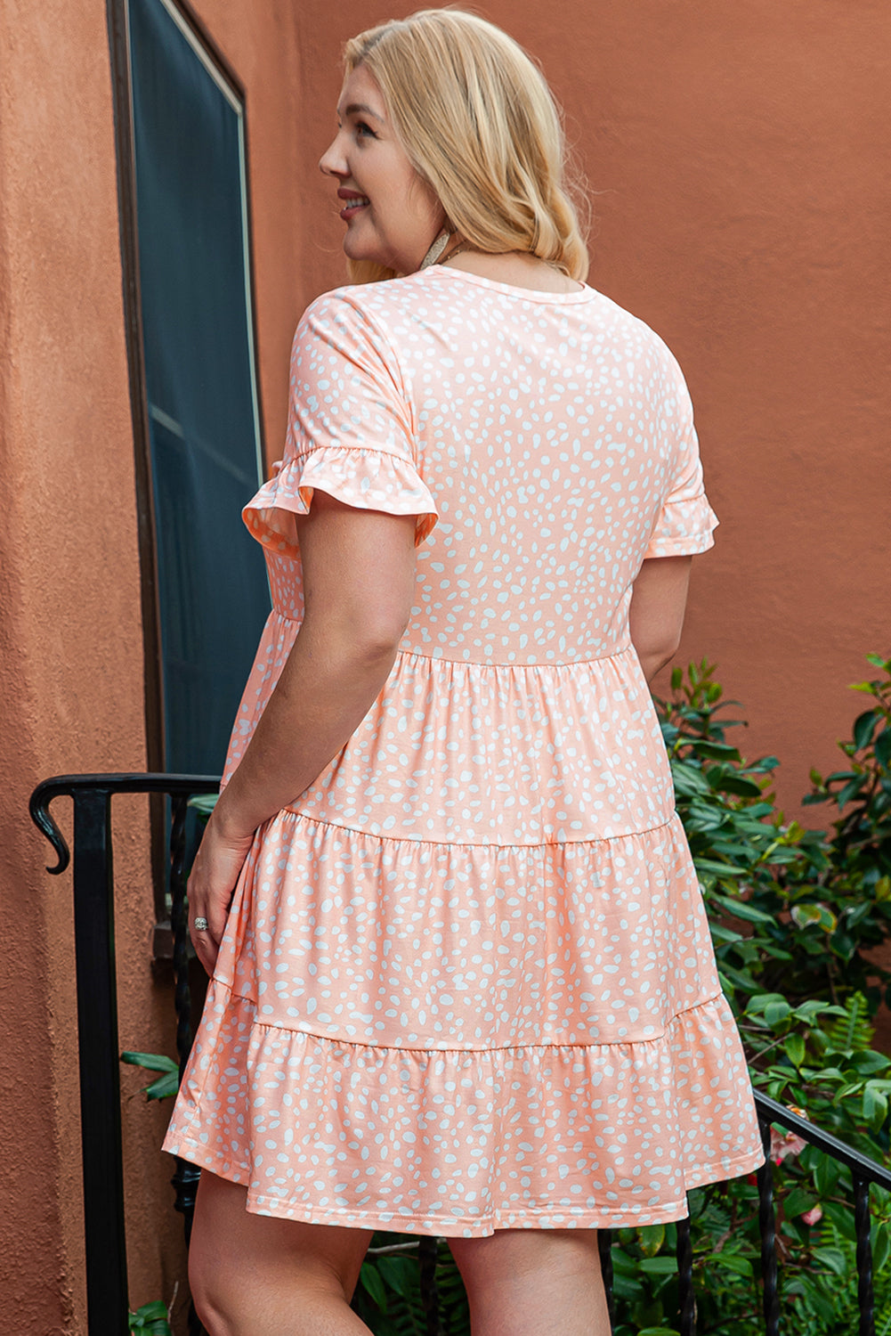Women's Dress with Cheetah Ruffle-Trimmed Plus Size