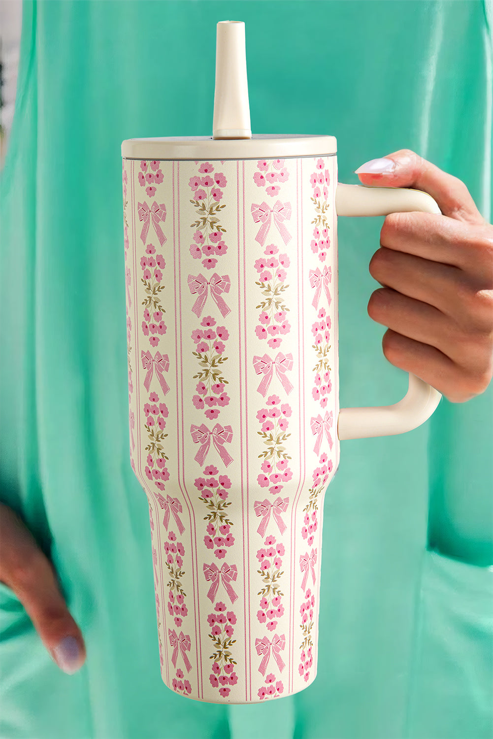 Sweet Print Bow Flower Straw Insert Tumbler Cup 40oz