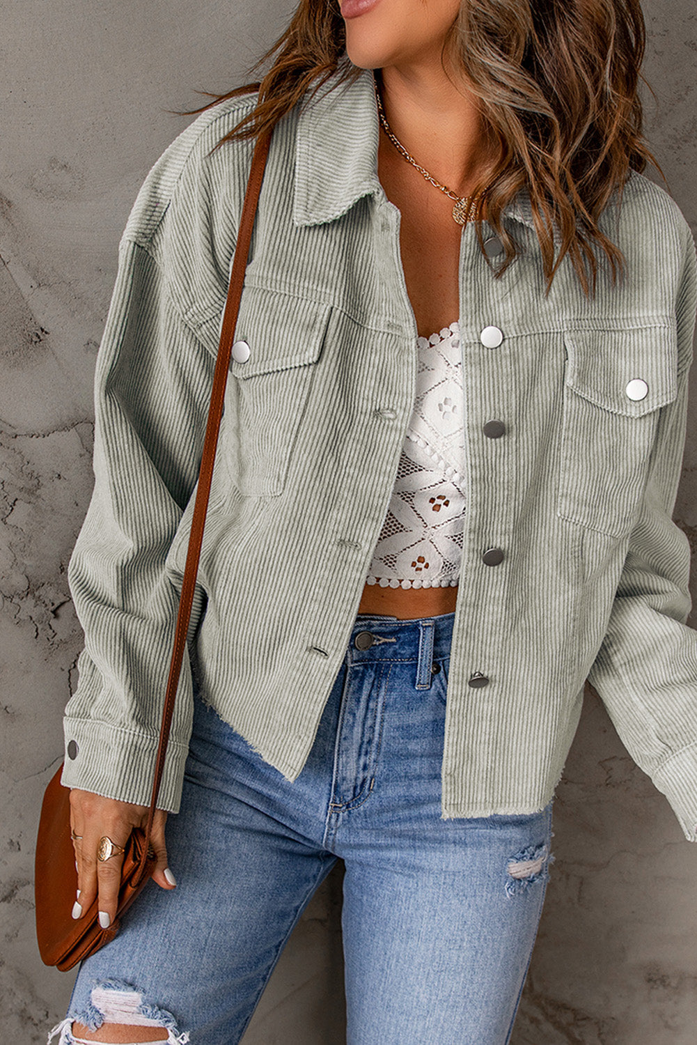 Women's Jacket with Raw-Edge Flap Cropped