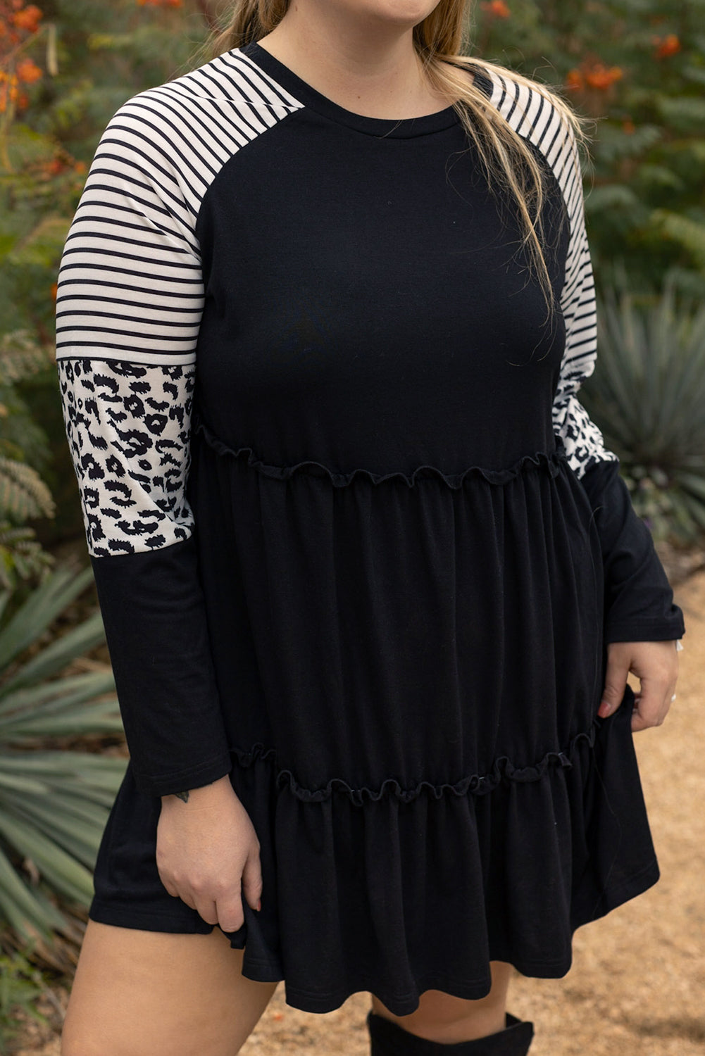 Women's Dress Featuring Striped Layered Plus Size