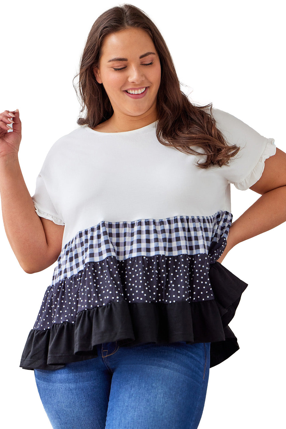 Babydoll Top for Women Plaid Plus Size