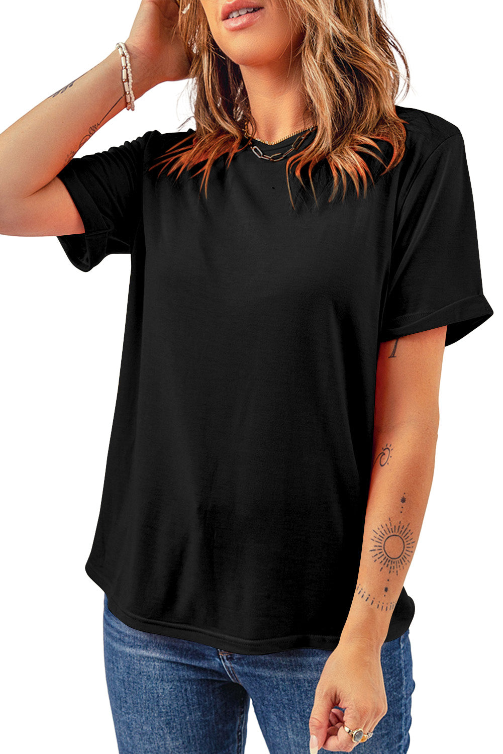 Women's Tee Featuring Crew Neck Everyday Plain