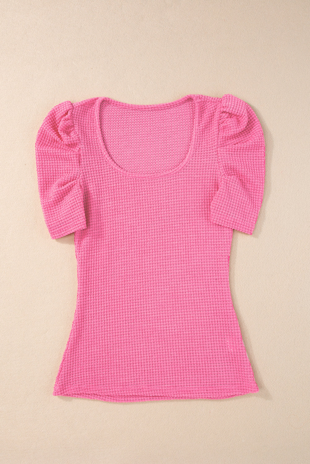 Women's Top Featuring Waffle Knitted Ruched Balloon Sleeve