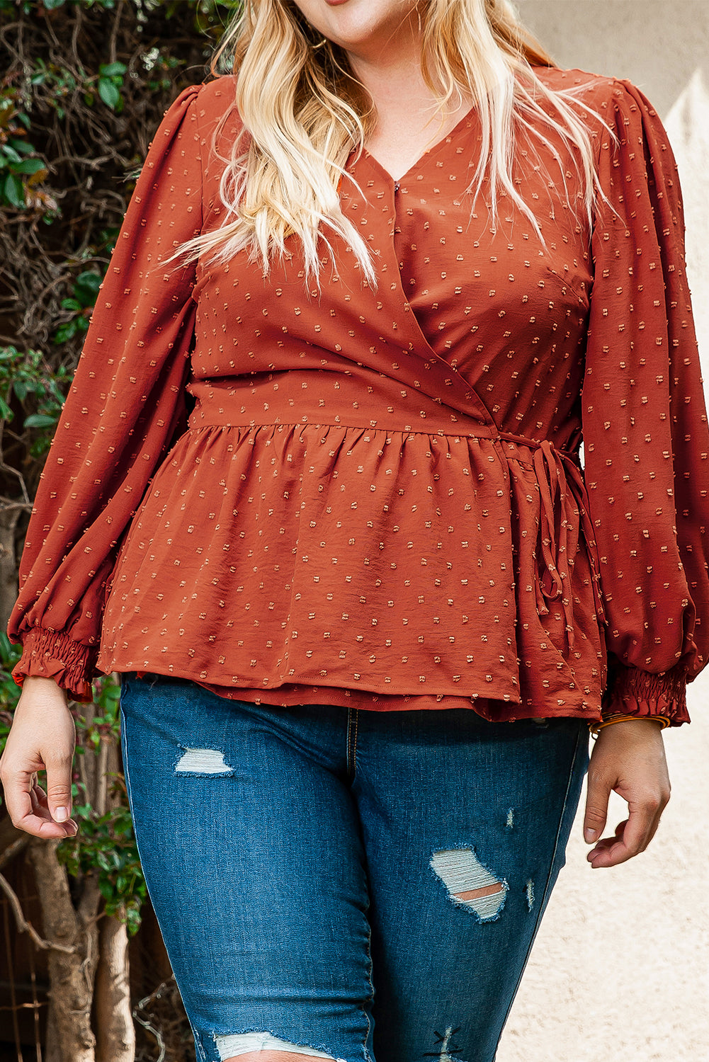 Blouse for Women Plus Size V Neck Wrap Tie Side