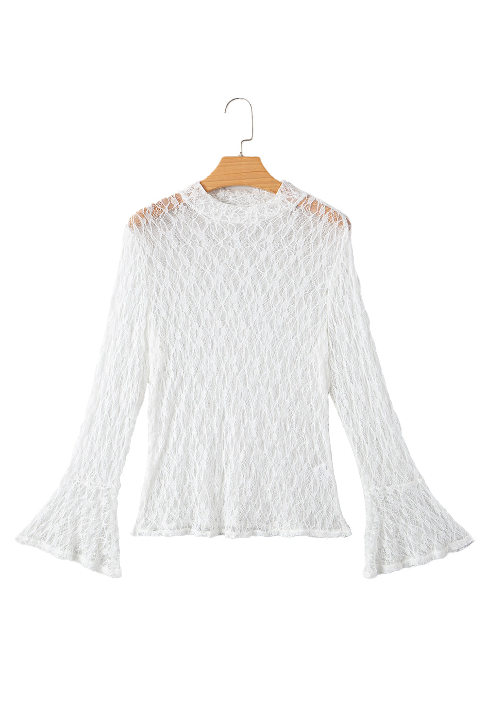 Bell Sheer Lace Sleeve Mock-Neck Blouse