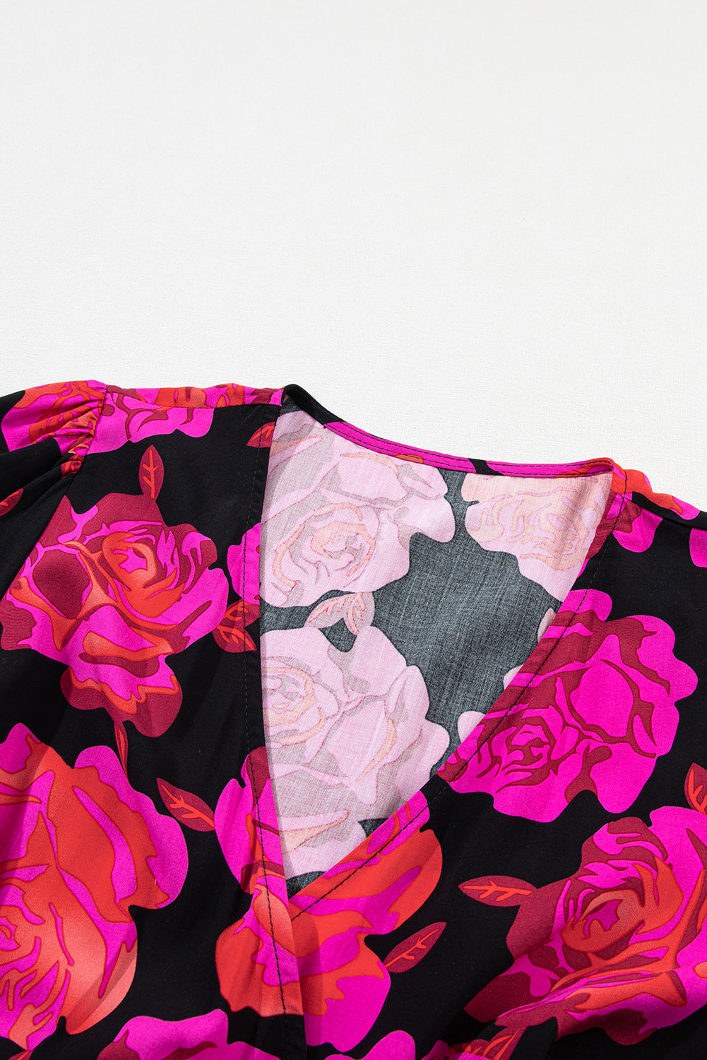 Dresses for Women Print V Neck Wrap Bishop Sleeve Ruffle-Trimmed Layered Mini Floral-Print