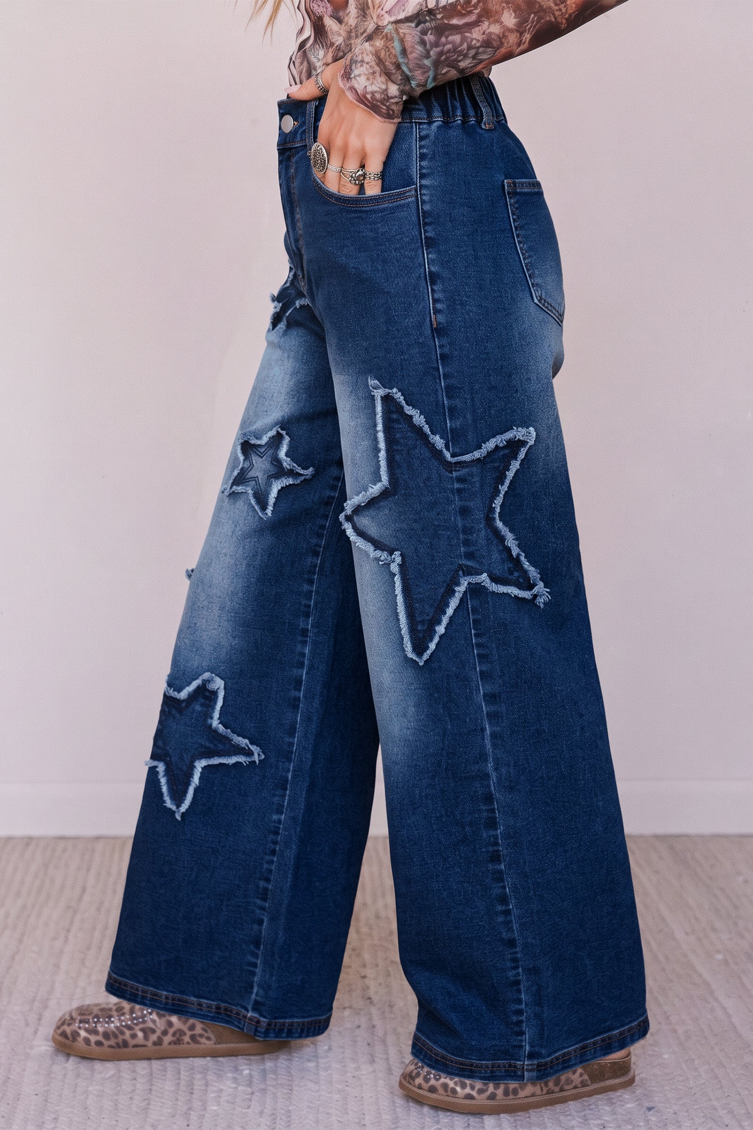 Star Jeans Decorated Wide-Leg in Ashleigh Blue