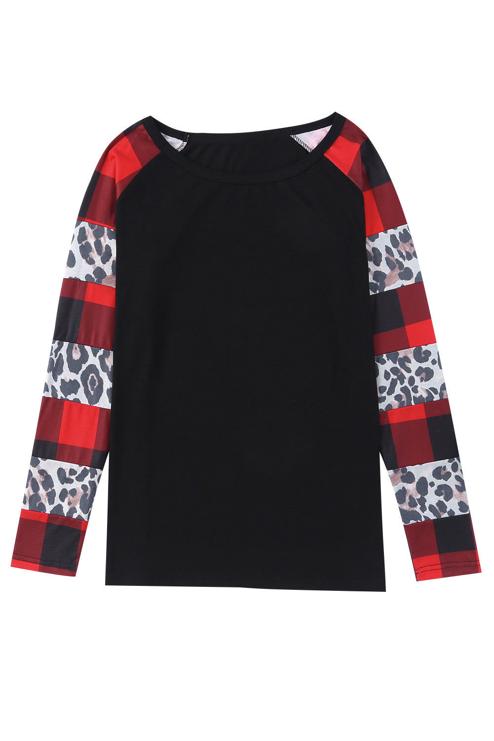 Women's Plaid Leopard-Print Print Long-Sleeve Top