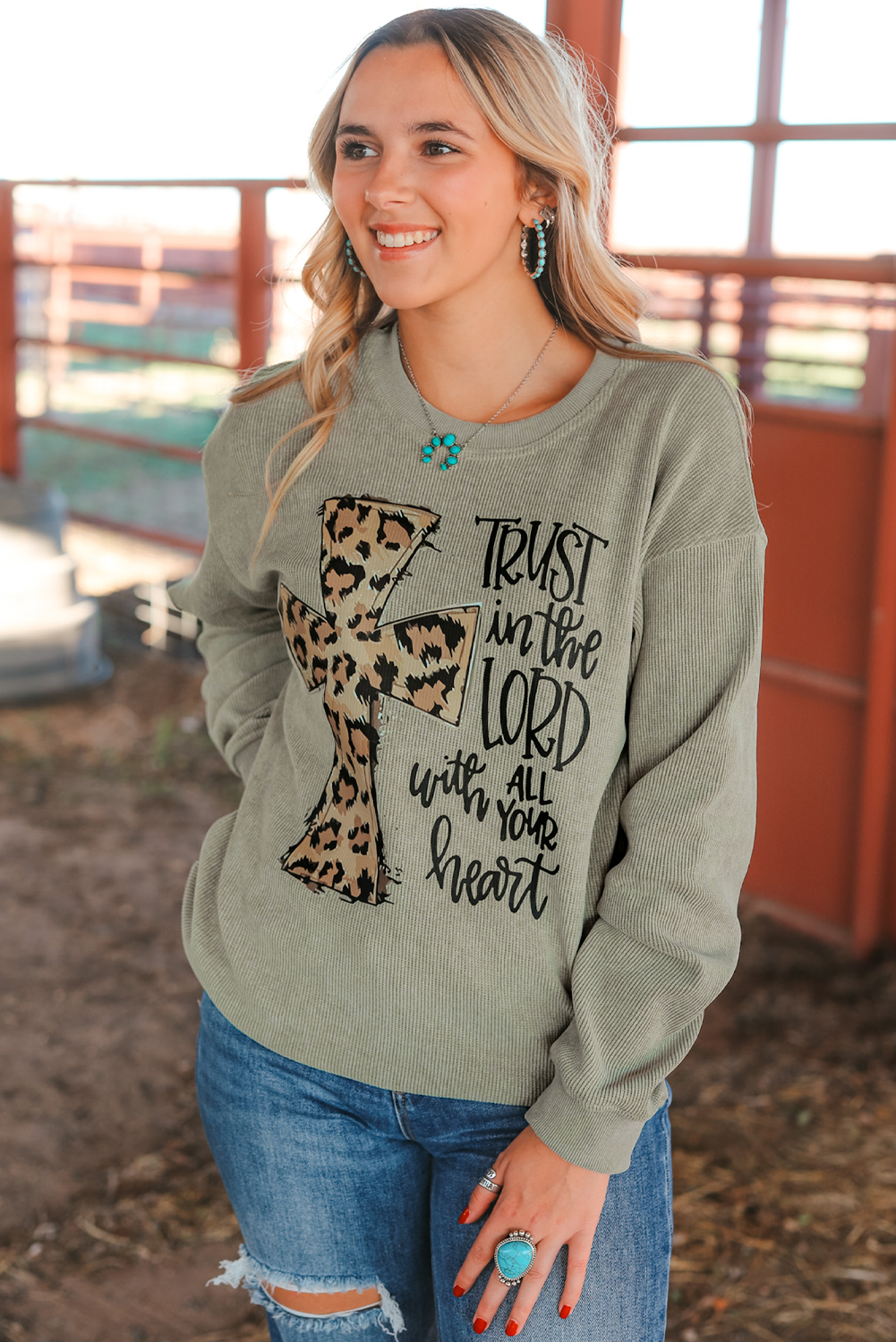 Women's Sweatshirt with Corded Oversized Jesus Cross